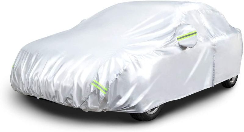 Photo 1 of Amazon Basics Silver Weatherproof Car Cover - PEVA with Cotton, Sedans up to 170"
