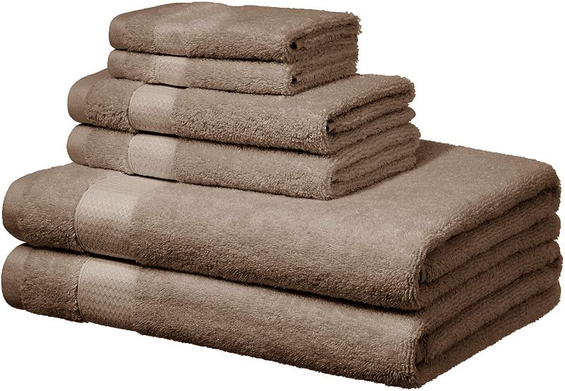 Photo 1 of Amazon Basics Everyday Bath Towels, 6 Piece Set, Taupe, 100% Soft Cotton, Durable