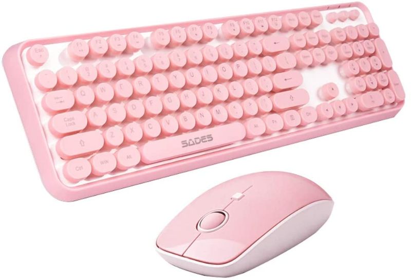Photo 1 of SADES V2020 Wireless Keyboard and Mouse Combo,Pink Wireless Keyboard with Round Keycaps,2.4GHz Dropout-Free Connection,Long Battery Life,Cute Wireless Moues for PC/Laptop/Mac(Pink)
