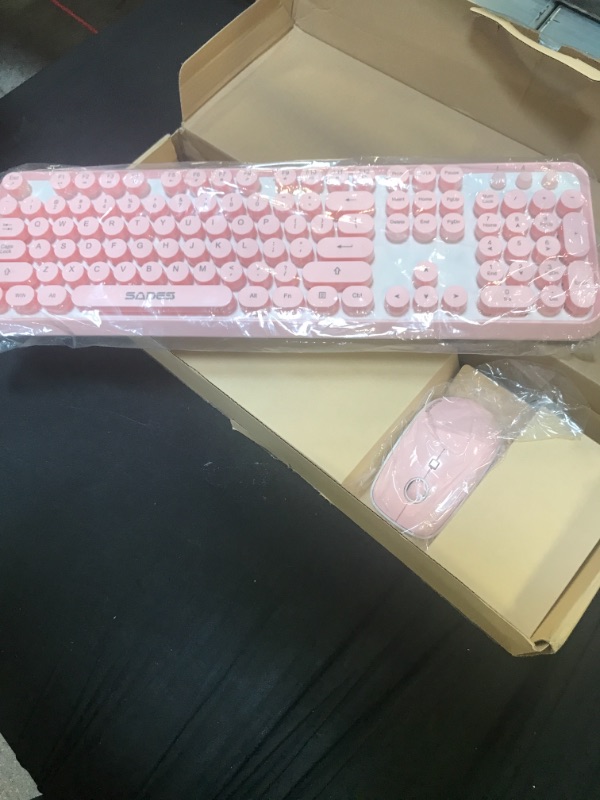 Photo 3 of SADES V2020 Wireless Keyboard and Mouse Combo,Pink Wireless Keyboard with Round Keycaps,2.4GHz Dropout-Free Connection,Long Battery Life,Cute Wireless Moues for PC/Laptop/Mac(Pink)