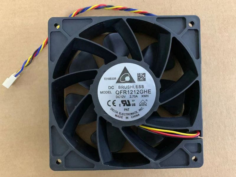 Photo 1 of Delta QFR1212GHE 6000 RPM Fan DC12V 2.70A 4-wire For Antminer S7,S9,D3,L3+,E9+