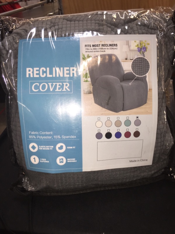 Photo 2 of  Recliner Stretch Sofa Slipcover Sofa Cover 4-Pieces Furniture Protector Couch Soft with Elastic Bottom Spandex Jacquard ( Recliner,Dark Gray)