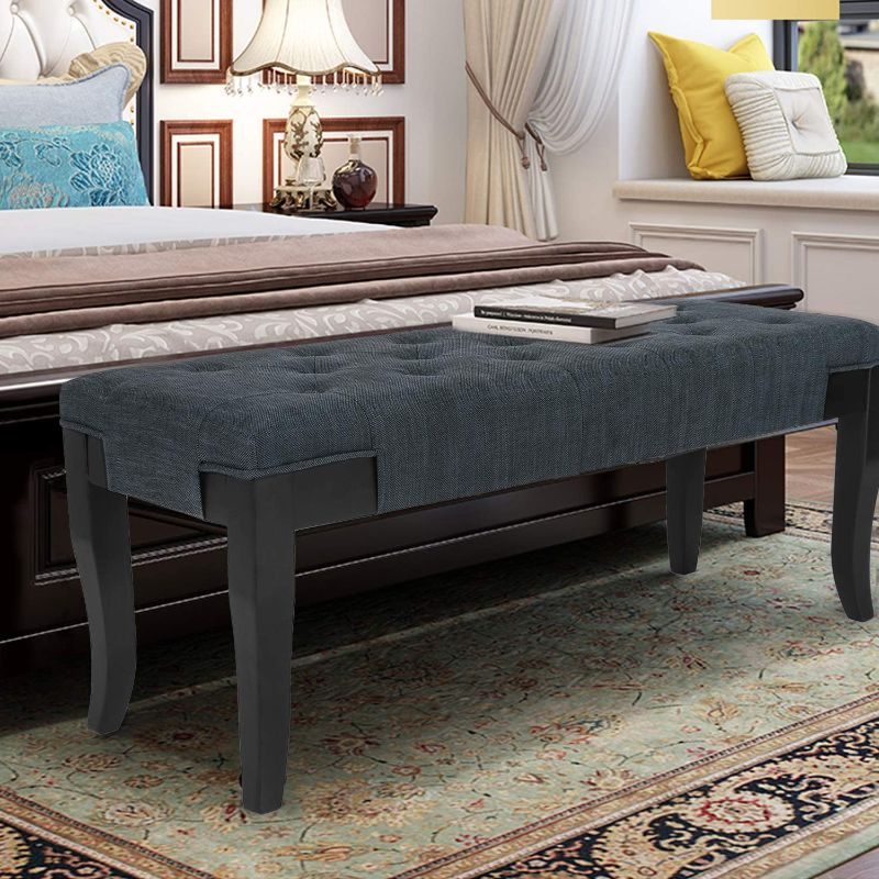 Photo 1 of Adeco Fabric Upholstered Tufted Bedroom Bench Ottoman with Solid Wood Leg, Rectangular Footrest Gray Ottoman Bench for Living Room, Bedroom (Gray)
