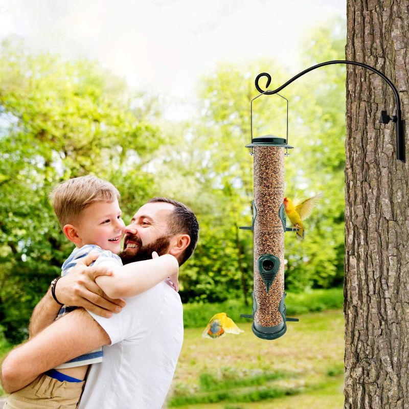 Photo 1 of Bird Feeder Tube Hanging Wild Bird Seed Feeder Aluminum Six Port Bird Feeders,1.4 mm Extra Thick Solid Tube Transparent with Steel Hanger Weatherproof Great for Attracting Birds