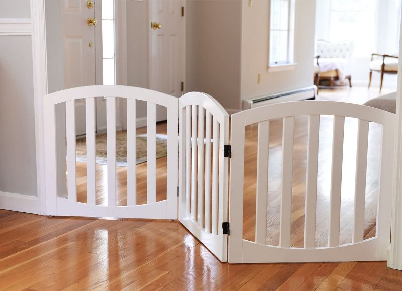Photo 1 of Arf Pets Free Standing Wood Dog Gate, Step Over Pet Fence, Foldable, Adjustable - White