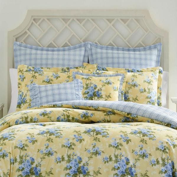 Photo 1 of Cassidy 7-Piece Yellow Floral Cotton Full/Queen Comforter Set
