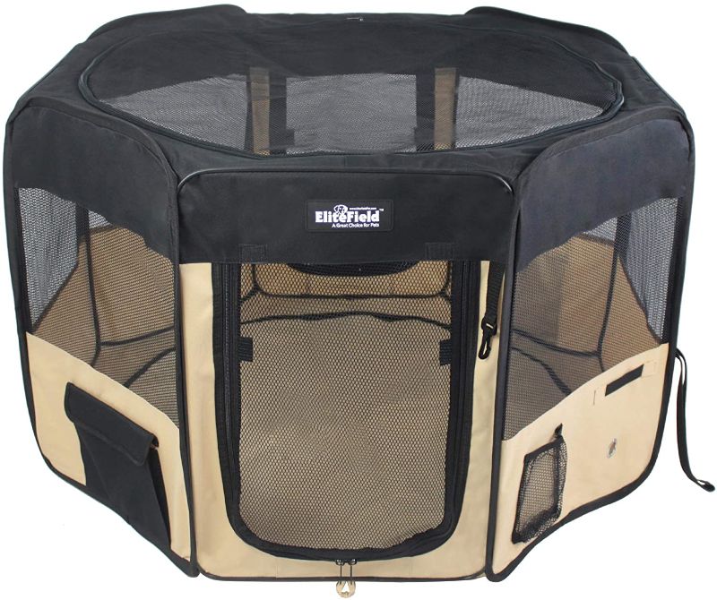 Photo 2 of EliteField 2-Door Soft-Sided Dog & Cat Playpen, Black & Beige, 36-in