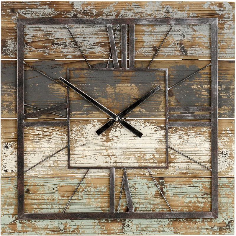 Photo 1 of Aspire Weston Square Large Clock 27.5 Inch Farmhouse Wall Décor, Multicolor
