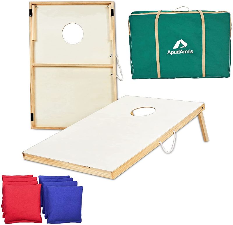 Photo 1 of ApudArmis Wooden Cornhole Boards Set, 3x2Ft Classic Cornhole Outdoor Games Set with 8 Cornhole Bean Bags and Carrying Case - Tailgating BBQ’s Camp Lawn Yard Beach Game for Kids Adults Family
