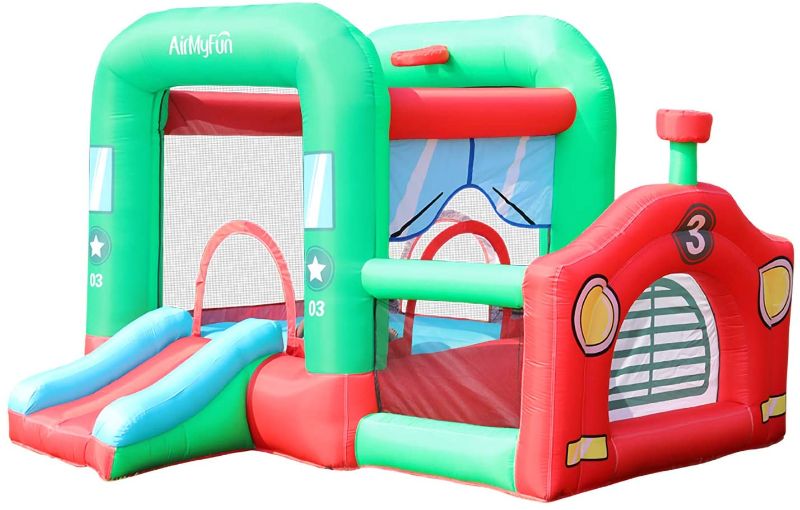 Photo 1 of AirMyFun Inflatable Locomotive Bouncy House, Kids Bouncy Castle with Air Blower, Jump & Slide Bounce with Ball Pool