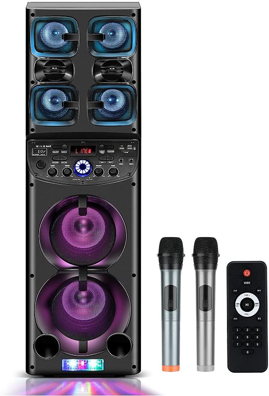 Photo 1 of Karaoke Machine for Adult and Kids Portable PA System Bluetooth Family Singing Machine with 2 Woofers 2 Wireless Microphones Disco Light TWS Mode Indoor Outdoor Party
