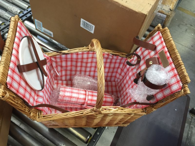 Photo 3 of Picnic Time Piccadilly Willow Picnic Basket for Two People, with Plates, Wine...