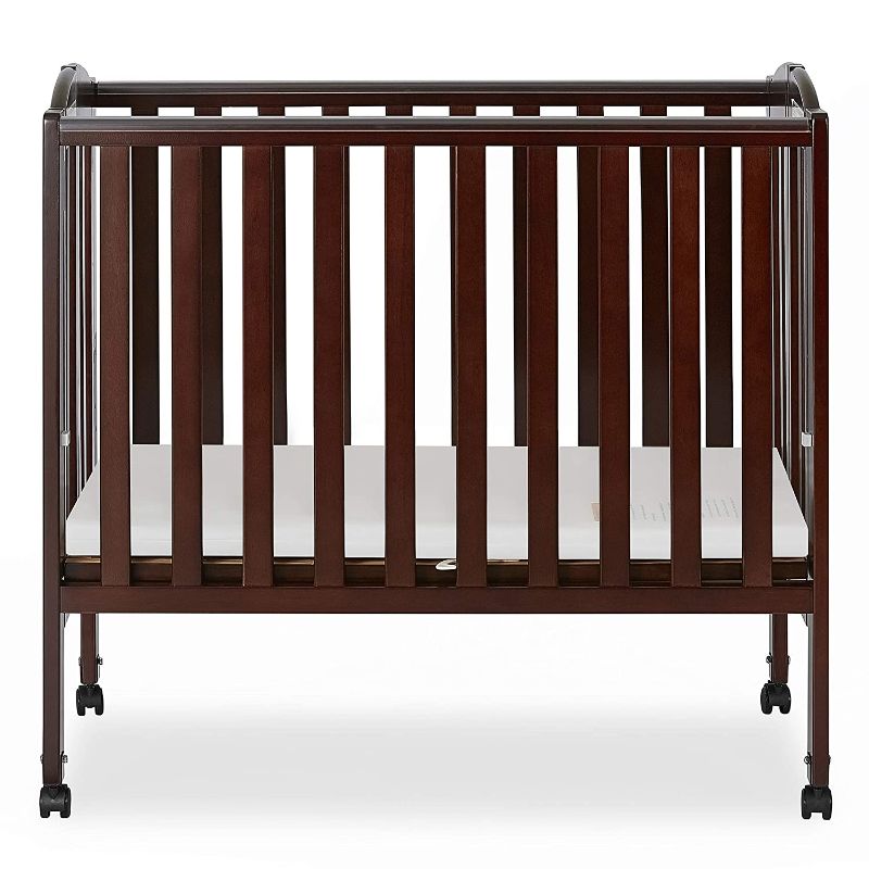 Photo 1 of Dream On Me 2 in 1 Portable Folding Stationary Side Crib in Espresso, Greenguard Gold Certified
