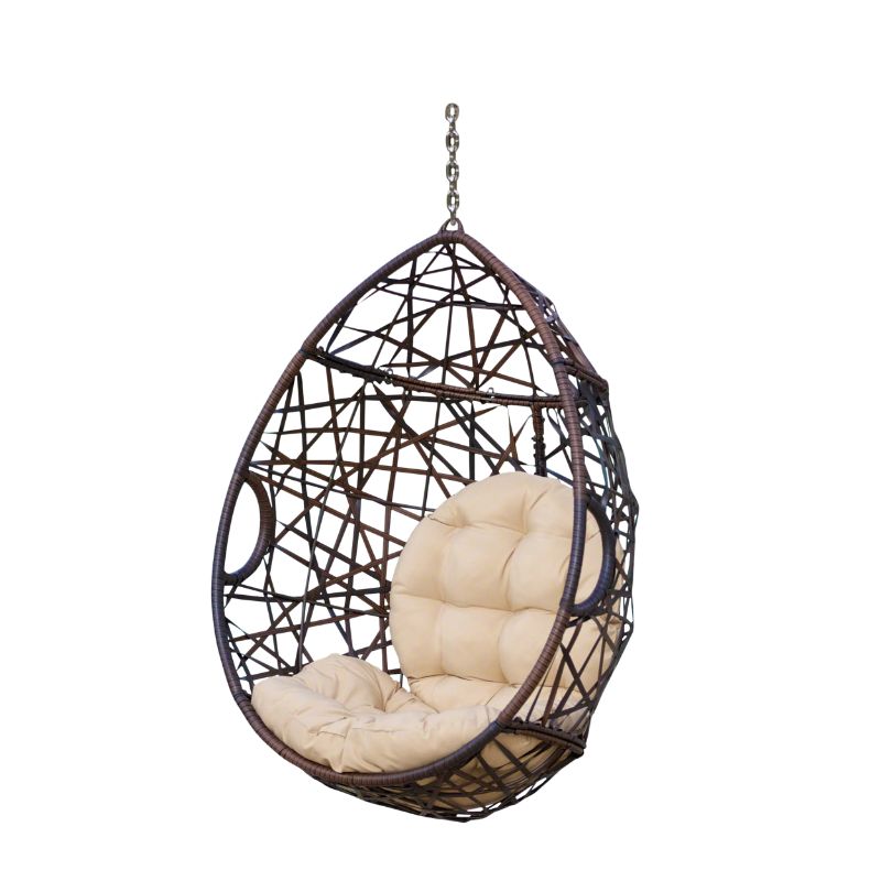 Photo 1 of Berkley Indoor/Outdoor Wicker Tear Drop Hanging Chair (Stand Not Included), Multi-Brown and Tan
