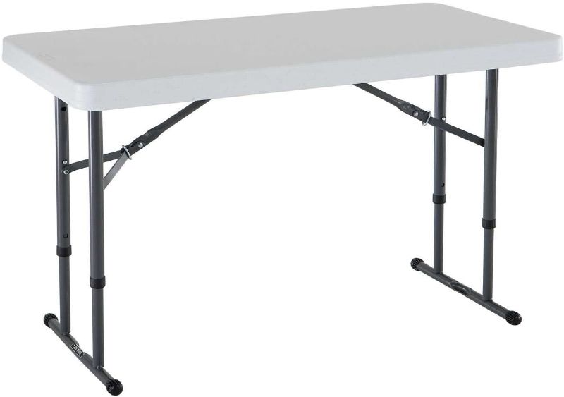 Photo 1 of Commercial Height Adjustable Folding Utility Table, 4 Feet, White Granite
