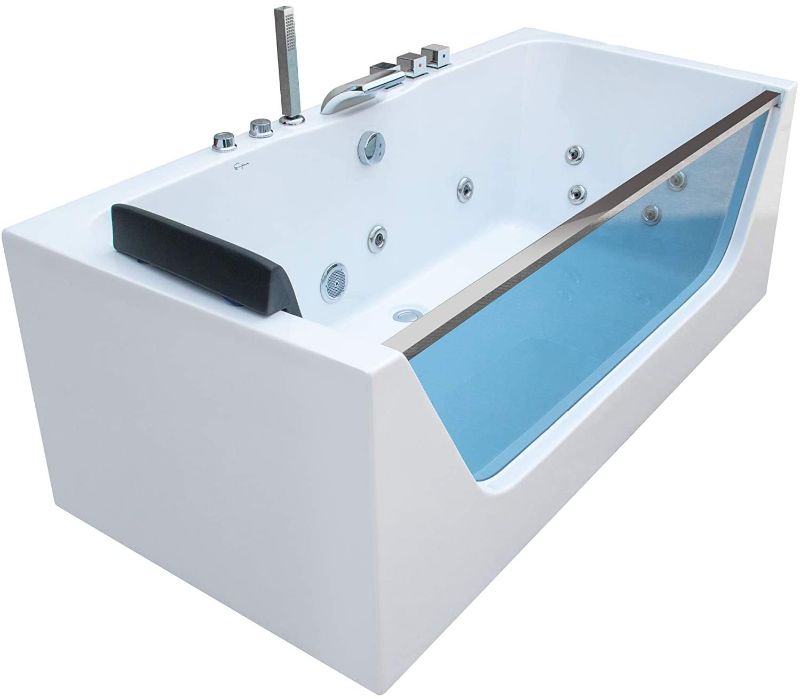 Photo 1 of Empava 67" Acrylic Alcove Whirlpool Bathtub Hydromassage Rectangular Jetted Soaking Tub with Center Drain 3-Side Apron Model 2021
