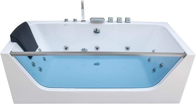 Photo 2 of Empava 67" Acrylic Alcove Whirlpool Bathtub Hydromassage Rectangular Jetted Soaking Tub with Center Drain 3-Side Apron Model 2021
