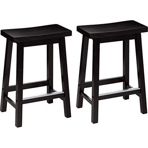 Photo 1 of Basics Classic Solid Wood Saddle-Seat Counter Stool with Foot Plate - 24", Black, 2-Pack
