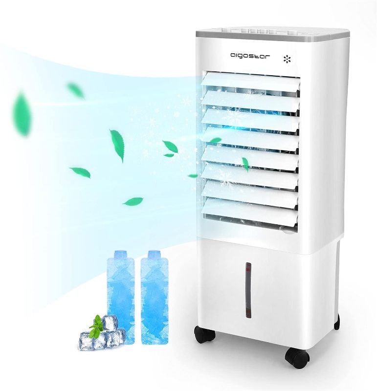 Photo 1 of Aigostar 3-in-1 Portable Evaporative Air Cooler, Cooling Fan with 3 Modes, Fan/Cooling/Humidifier, 72° Wide Oscillation, 1.8 Gallons Visualized Water Tank, 10hrs Running Time, 2 Ice Boxs Included
