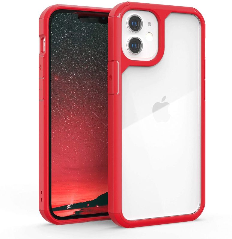 Photo 1 of SURPHY Clear Case Compatible with iPhone 12 Mini Case 5.4 inches 2020, Hybrid TPU + Hard PC Phone Case for 12 Mini (Red)