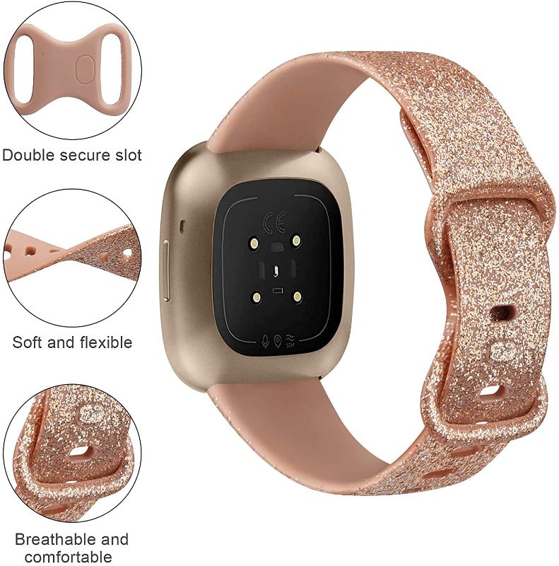 Photo 1 of Adepoy Compatible with Fitbit Versa 3 Bands/Fitbit Sense Bands (Rose gold and Black Glitter 2-Pack)