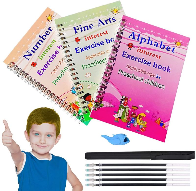 Photo 1 of 3 Pack Sunk Magic Reusable Practice Copybook for Kids Children Age 3 Or Above, Handwriting Workbook