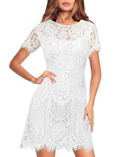 Photo 1 of MSLG Women's Elegant Round Neck V-Back Wedding Guest Floral Lace Cocktail Party A Line Dress 910 size small