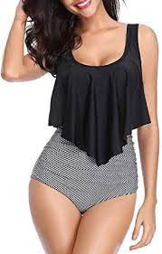 Photo 1 of Fancyskin Womens High Waisted Swimsuit Ruffled Top Tummy Control Bathing Suits (Size Small)