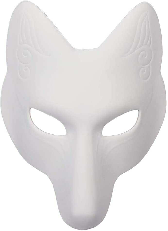 Photo 1 of ABOOFAN White Fox Mask Halloween Fox Mask Costume DIY Blank Mask Japanese Kabuki Kitsune Masks for Halloween Masquerade Costume Accessory