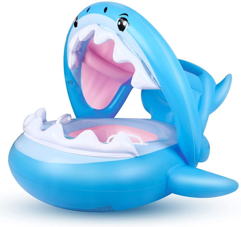 Photo 1 of Baby Float Swimming Pool Toddler Floaties with Inflatable Canopy Shark Infant Pool Float for Kids Aged 6-36 Months