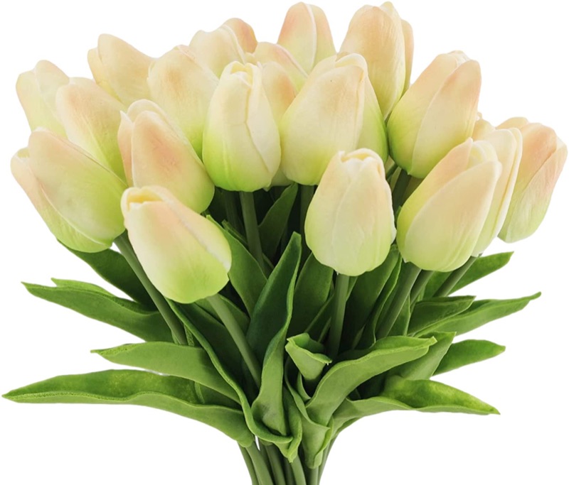 Photo 1 of Artificial Tulips Flowers, Soft PU Tulips for Wedding, Party Anniversary Birthday Office Home Kitchen Decoration (Champagne)