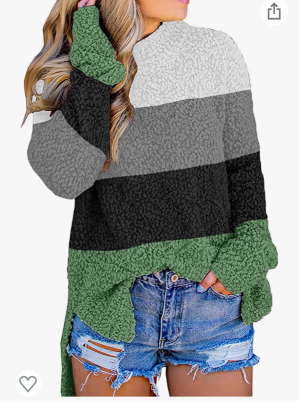 Photo 1 of Lynwitkui Women's Fuzzy Knitted Sweater Sherpa Fleece Long Sleeve Side Slit Tunic Tops Size Medium