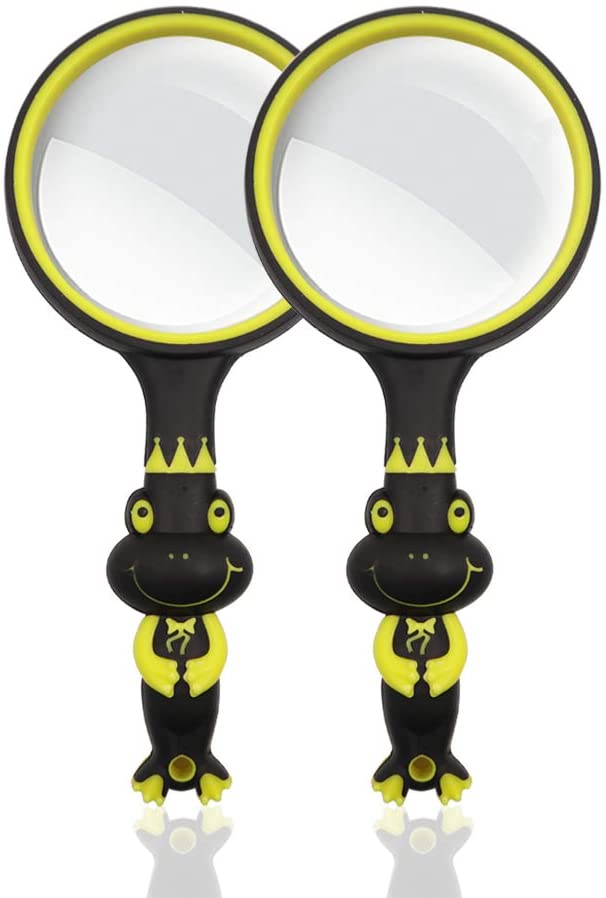 Photo 1 of Frog Shape Magnifying Glass 5X, Shatterproof Handheld Reading Magnifier for Kids, 75mm Handheld Magnifier Reading Magnifying Glass for Hobby Observation (Black Yellow, 2Pcs)