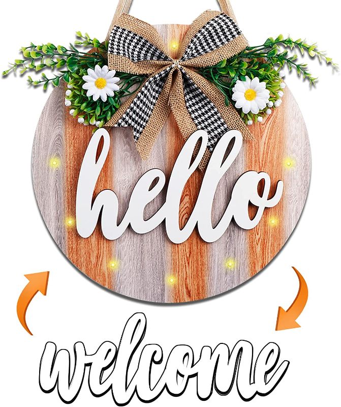 Photo 1 of AerWo Welcome Sign for Front Door Decor, Interchangeable Rustic Welcome Sign Decor with LED Lights