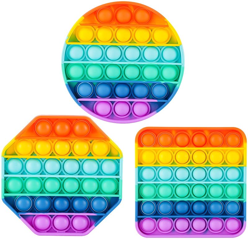 Photo 1 of ASONA Rainbow Push Bubble Fidget Toys 3 Pack with Pop Popping Sound for Toddler Kids Children, Circle Square Octagon Popper Silicone Sensory Toy Anxiety Stress Reliever