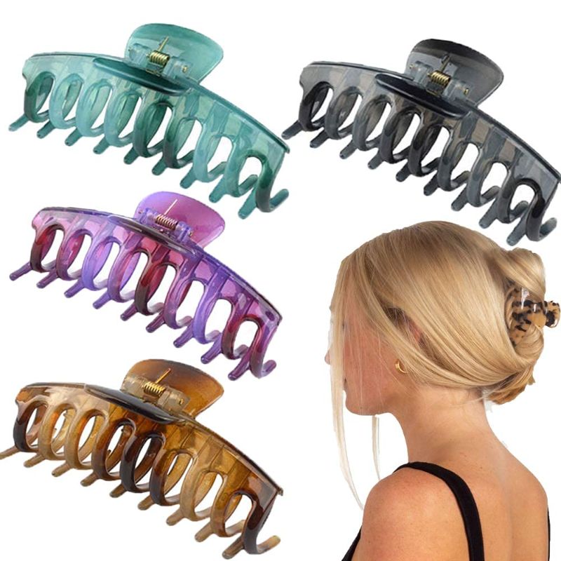 Photo 1 of  Hair Clips for Women, Premium Big Hair Claw Clips, 4.33 Inch Tortoise Hair Clamps for Women and Girls, Strong Hold Hair Clips for Thin/Thick Long Hair (4 Pieces)