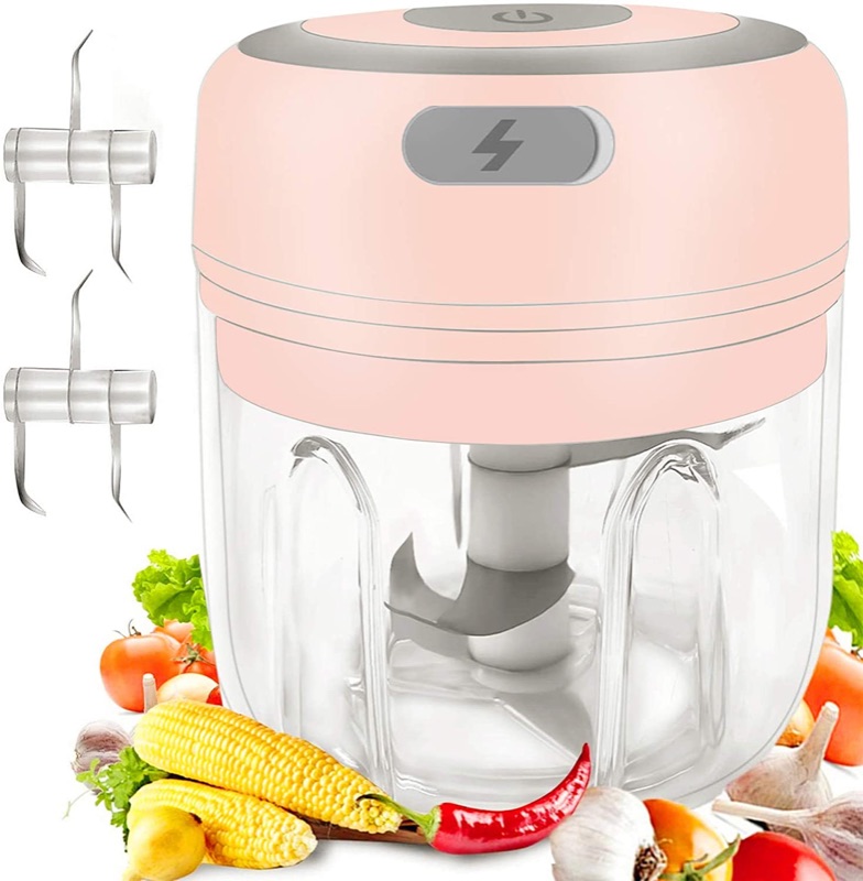 Photo 1 of Electric Food Chopper Powerful Compact Wireless Mini USB Charging Garlic Chopper Grinder Vegetable Crusher Cutter Food Blender Processor Multifunctional Meat Chopper(Pink 250ML)