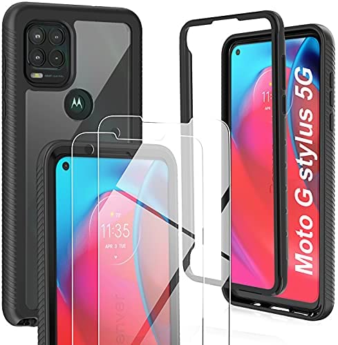 Photo 1 of JXVM for Moto G Stylus 5G Case with 2 Pack Tempered Glass Screen Protector, Full Body Shockproof Phone Case Cover with Front Frame Protection for Moto Stylus 5G (Black/Tempered Film)