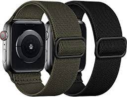 Photo 1 of [2 Pack] SNBLK Compatible with Apple Watch Bands 45mm 44mm 42mm 41mm 40mm 38mm, Adjustable Stretchy Elastic Sport Nylon Strap Replacement Wristbands Compatible for iWatch Series 7 6 5 4 3 2 1 SE