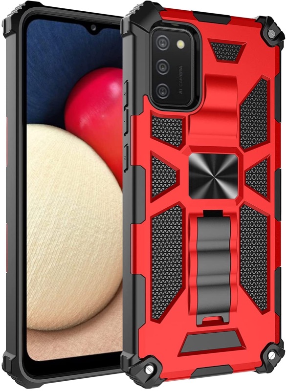 Photo 1 of Anccer Armor Series for Samsung Galaxy A02S Case with Kickstand Military-Grade Anti Shock Dual Layer Anti Fingerprint Protective Cover for Samsung Galaxy A02S (Red)
