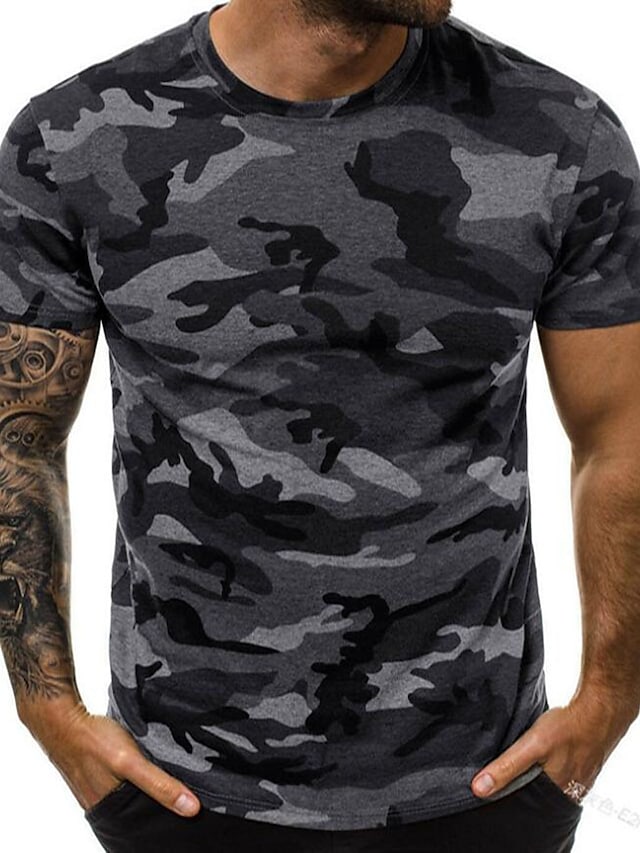 Photo 1 of Aiopr Mens Camouflage Short Sleeve Shirts O Neck Camo T Shirts Gym Fitness Tees