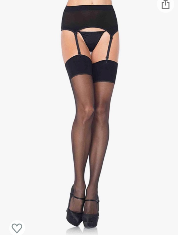 Photo 1 of Leg Avenue Womens Lace Top Sheer Stockings with Backseam and Attached Garter Belt ONE SIZE