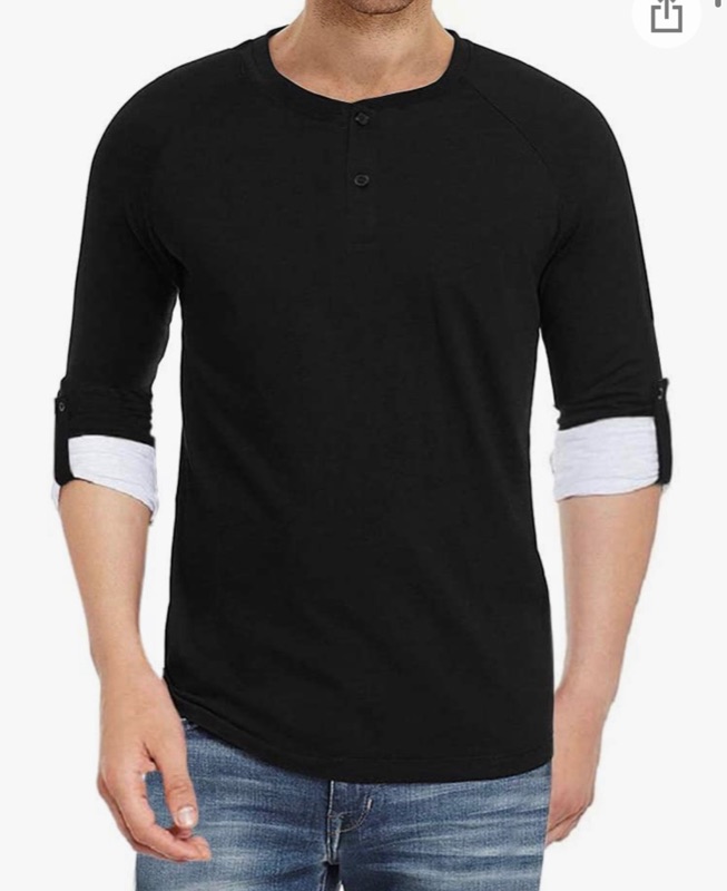 Photo 1 of Ebifin Mens Long/Short Sleeve Henley Shirts Casual Cotton Button-Down Shirts Beach Summer T-Shirts black large