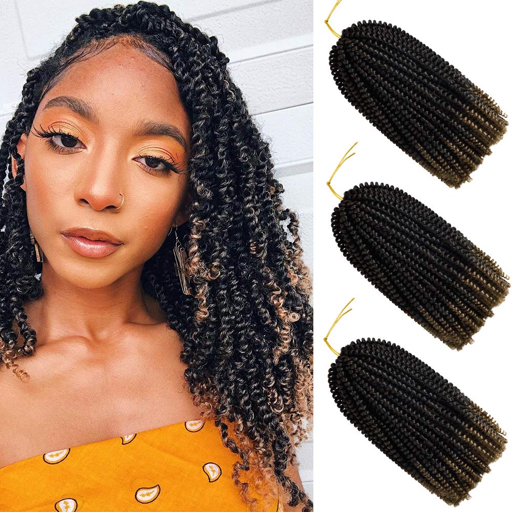 Photo 1 of Spring Twist Hair Crochet Braids Hair Extensions Ombre Synthetic Fluffy Hair Extensions 8 Inch 3 Pack Bomb Twist Crochet Hair Braiding