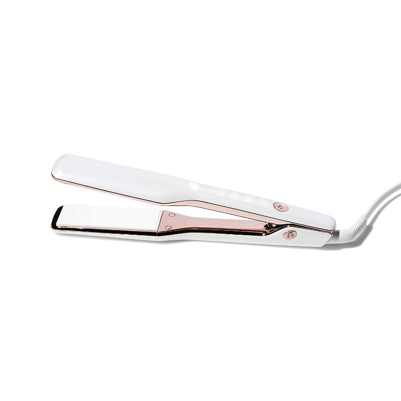 Photo 1 of T3 Singlepass Styling Iron Custom Blend Ceramic + Ionic Flat Iron for Wide Hair Straightening and Smoothing for Long, Thick or Coarse Hair, White/Rose Gold, 1.5"