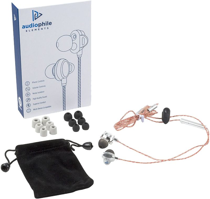 Photo 1 of Earbuds/Earphones with Mic : Noise Isolating Power Bass Driver, in-Line Microphone with Volume and Phone Controls, IEM in-Ear Headphones, Ultra Clear Sound : The Audiophile Platinum