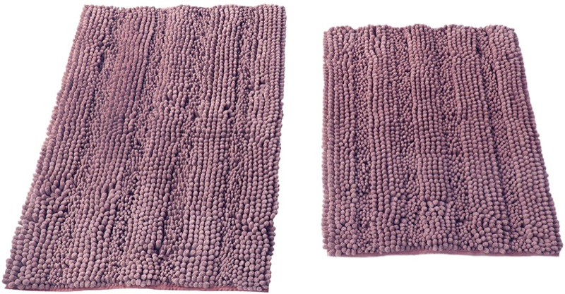 Photo 1 of GAEA.TEX Extra Thick Luxury Striped Chenille 2 Pieces Bathroom Bath Rugs Set, Soft Absorbent Shaggy Floor mats, Washable Plush Carpet for Bedroom (20" x 32"+17" x 24", Mauve)