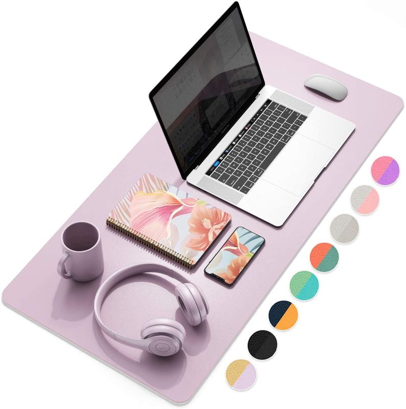 Photo 1 of YSAGi Multifunctional Office Desk Pad, Ultra Thin Waterproof PU Leather Mouse Pad, Dual Use Desk Writing Mat for Office/Home (31.5" x 15.7", Grayish Lavendar+Cinnamon Buff)