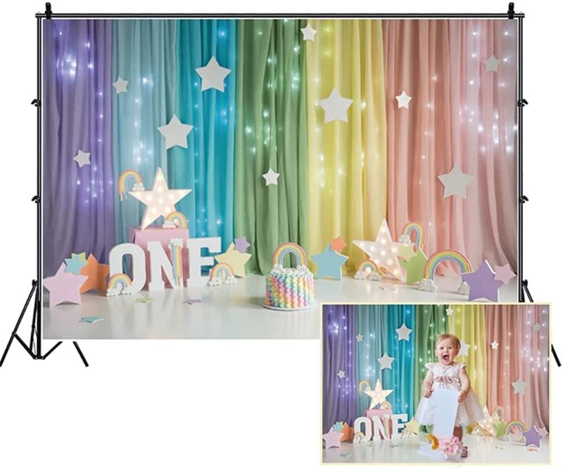 Photo 1 of 5x3ft 1st Birthday Backdrop Twinkle Little Star Cake Smash Girls One Year Birthday House Interior Living Room Baby First Birthday Photography Background