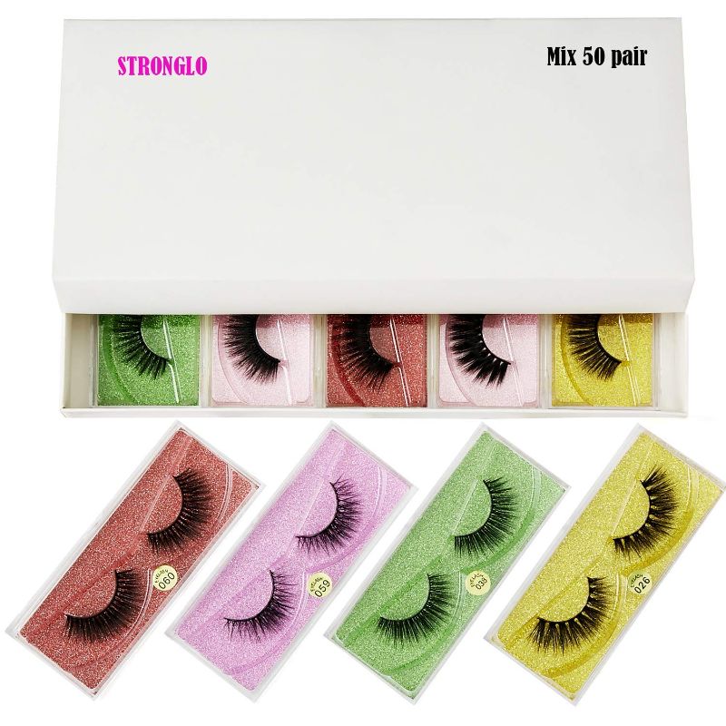 Photo 1 of Lashes Wholesale 50 Pairs Natural Wispy Fluffy 3D Faux Mink Eyelashes Pack 10 Styles with Portable Boxes (Mix 50pair)